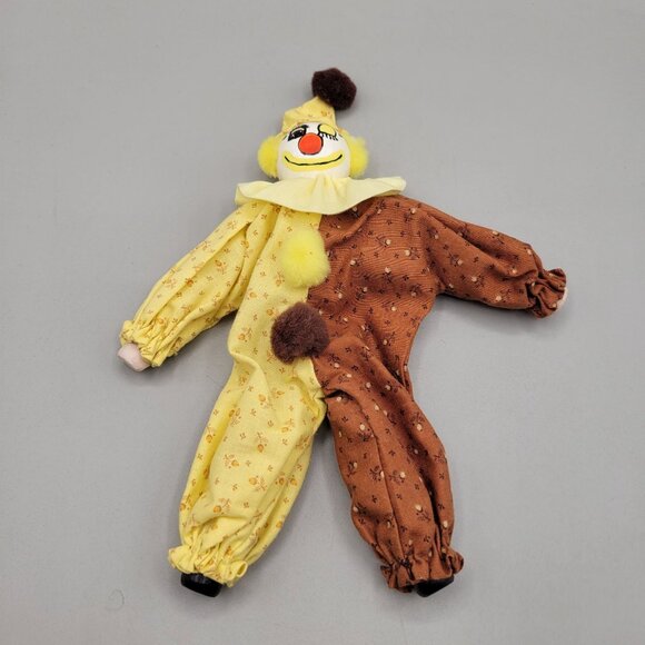Clothes Pin Doll Winking Circus Clown Handmade Brown Yellow - Picture 3 of 4